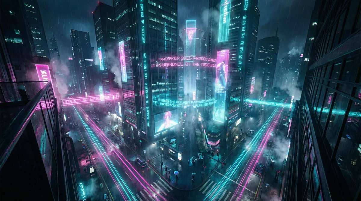 国色天香手机在线视频网 竖屏短剧平台首页背景 - 赛博朋克都市夜景